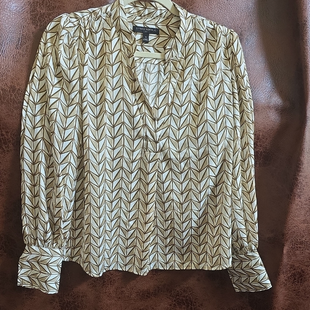 Banana Republic Brown and White Geometric Blouse